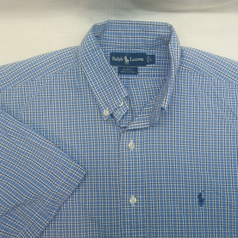 Ralph Lauren Blake Men's L Blue‎ Plaid Short Sleeve Shirt Casual Cotton Preppy